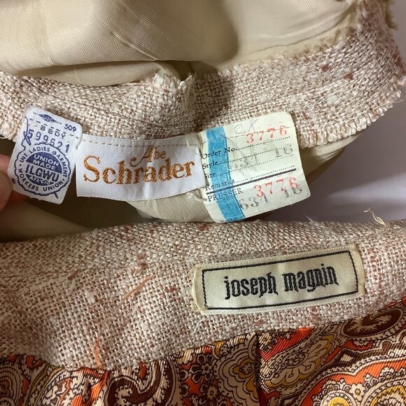 Vintage 60s Beige Tweed Belted Dress, Double Breasted Jacket, Belt & Scarf Set L - Picture 13 of 14